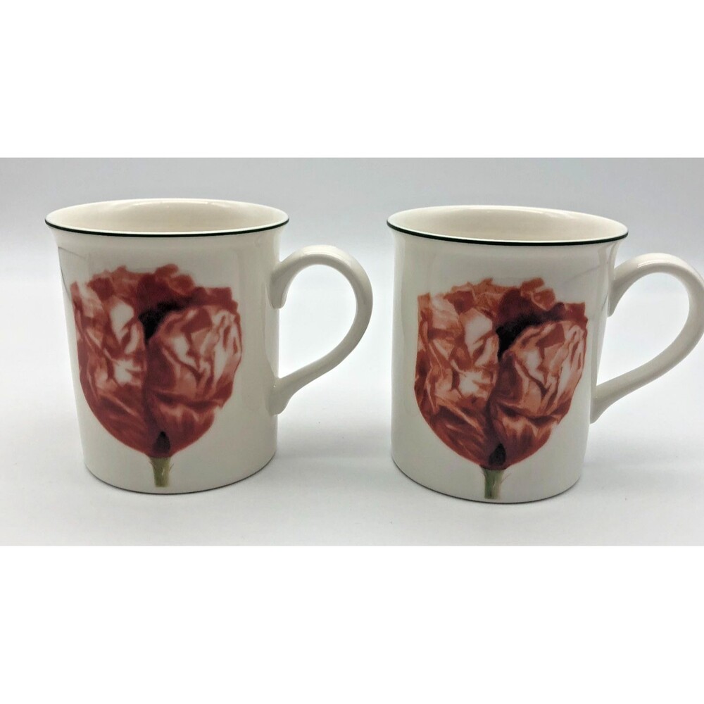 Villeroy & Boch Flora Coffee Tea Mugs Set of 2 Red Poppy 10 oz.